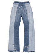Le Pétite Jean W26 L30 denim jeans displayed on a hanger, showcasing classic cut and deep blue wash.
