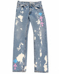Le Pétite Jean W30 L34 jeans with classic blue denim and slim fit style, shown on a hanger.