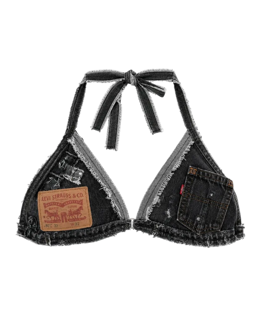 Le Pétite Jean Noir Bralet shown in black lace with adjustable straps and delicate floral detailing.