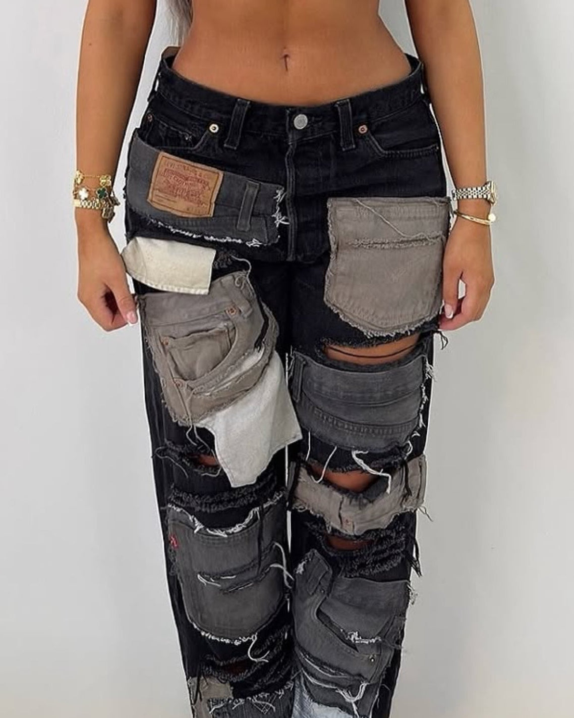 Black Patchwork Jeans